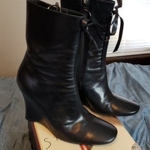 Mary Atkins black leather wedge boots